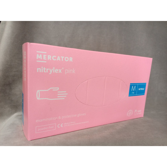 Púdermentes nitril kesztyű Mercator Nitrylex pink M - 100 db