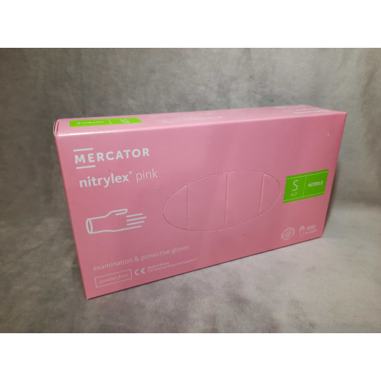Púdermentes nitril kesztyű Mercator Nitrylex pink S - 100 db