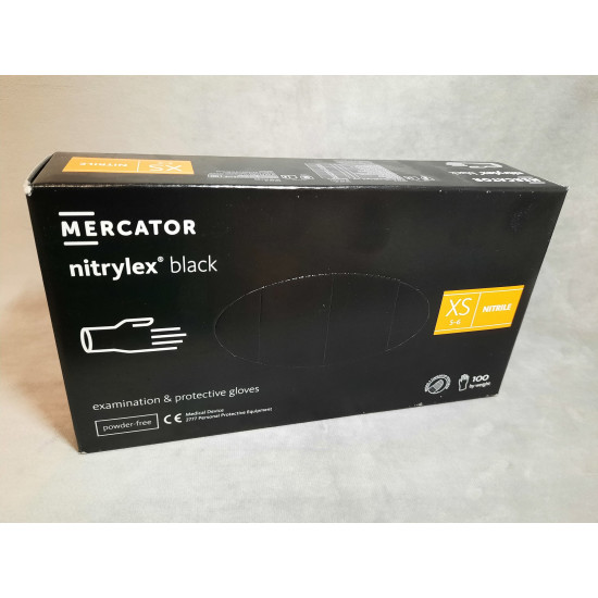 Púdermentes nitril kesztyű Mercator Nitrylex fekete XS - 100 db