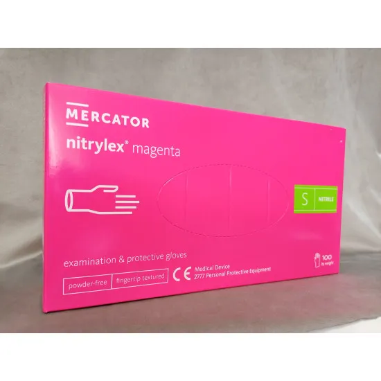 Púdermentes nitril kesztyű Mercator Nitrylex magenta S - 100 db